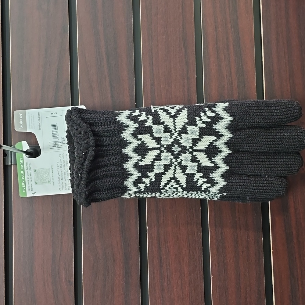 Isotoner | Adult Snowflake Knit Gloves – Black | Sherpasoft Lined | OSFM - Picture 5 of 8